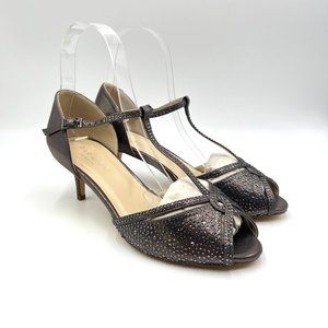 7.5W 7.5 WIDE Paradox London Womens Seva Pewter Silver Jeweled Pumps Heels Shoes
